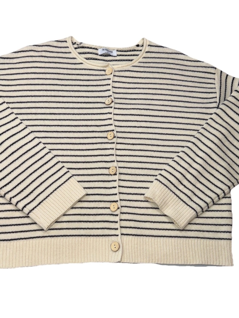 The Workshop White Blue Striped Cardigan Sweater Button Front Classic Womens Med